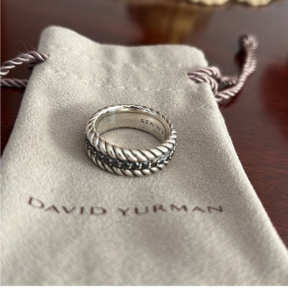 David Yurman Silver and Black Chevron Rope Ring sz 8